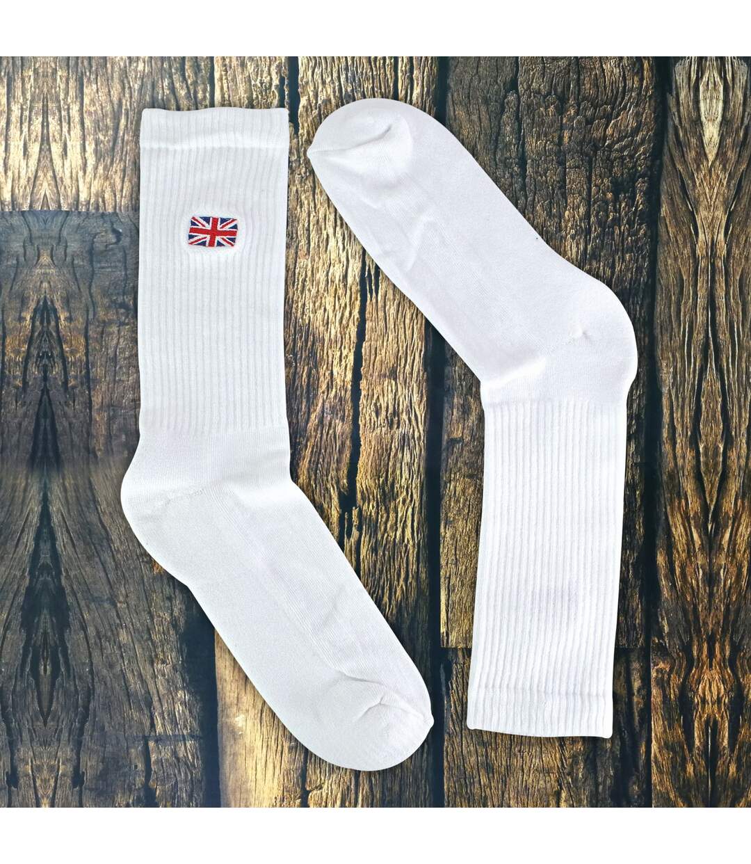 1 Pack Mens Novelty Union Jack Motif White Socks-5