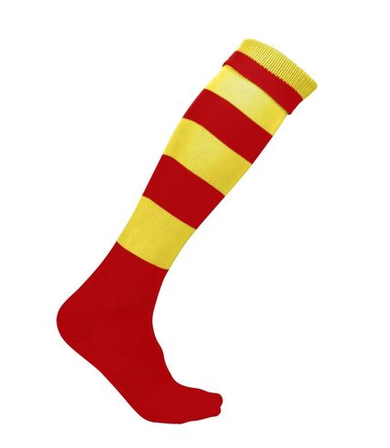 chaussettes sport rayées - PA021 - rouge et jaune