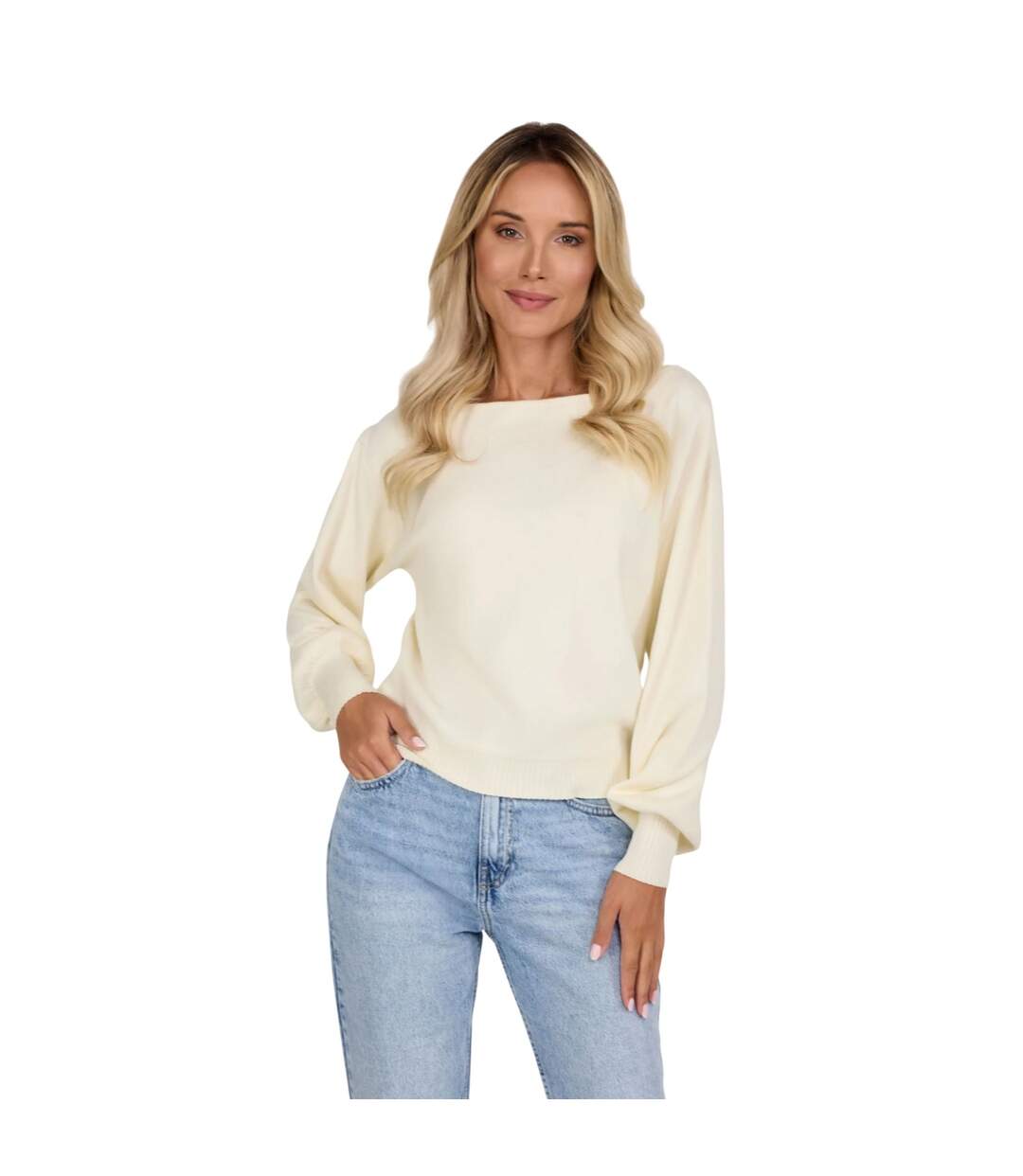 Pull Motif/style Côtelé Femme Blanc Minoti-1
