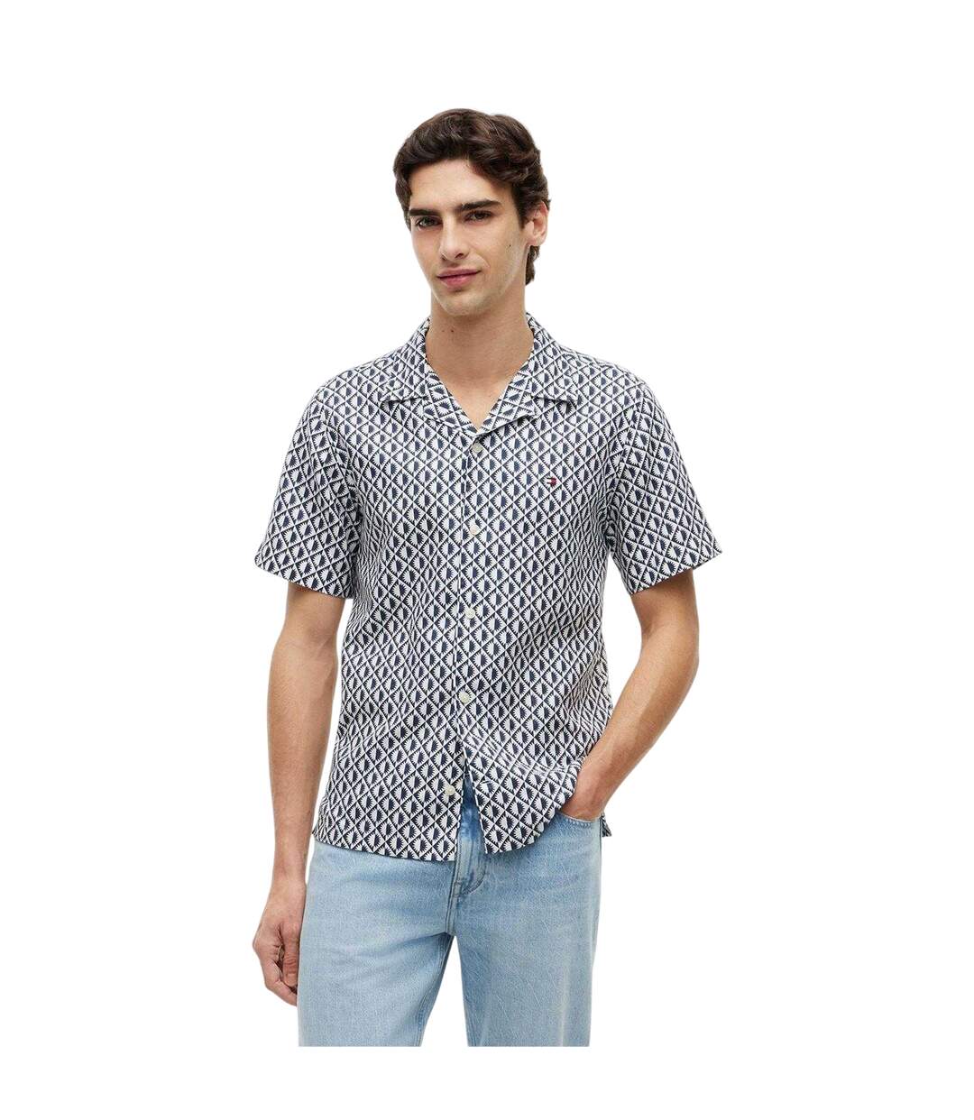 Chemise Manches Courtes Motif/style À Motifs Homme Gris Bleu Marine Tommy Hilfiger-4