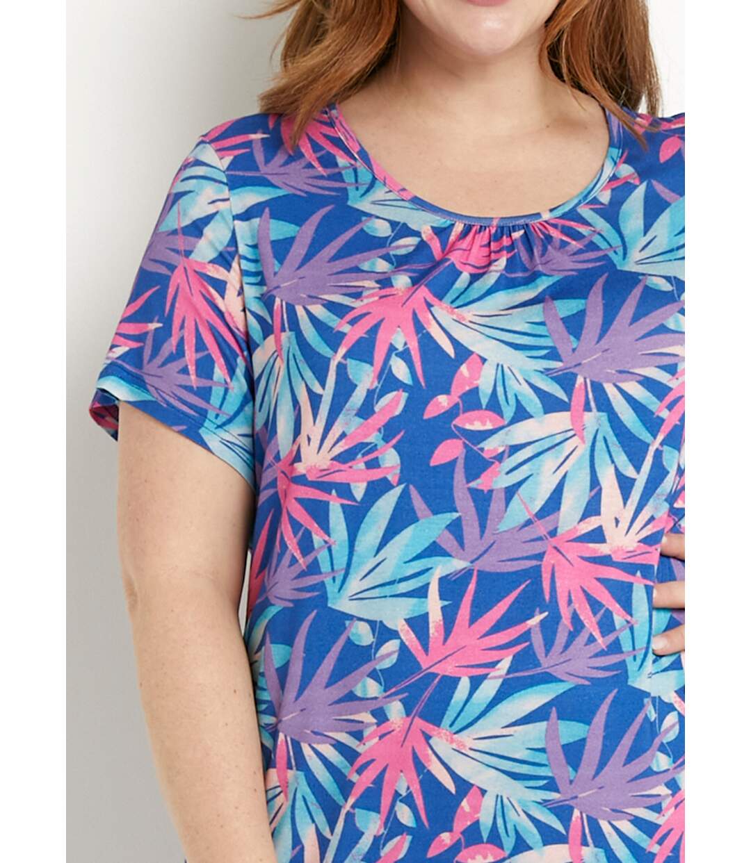 Robe courte droite évasée imprimé feuillage-3