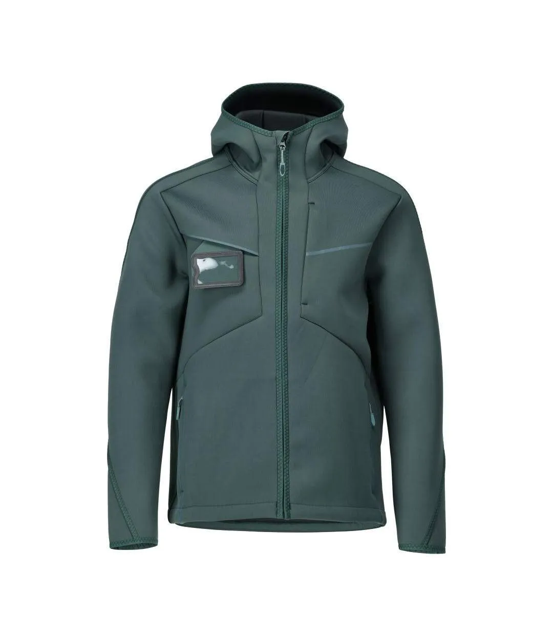 Mens Customised Stretch Hooded Soft Shell Jacket Forest Green Mascot-1
