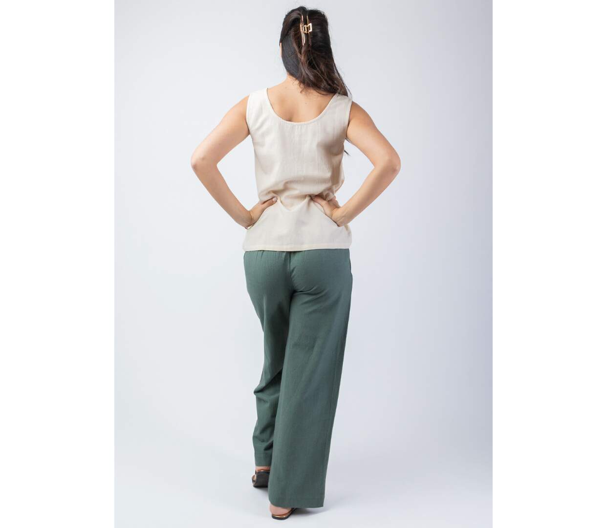 Pantalon femme été kaki SHERINE tendance Coton Du Monde-4