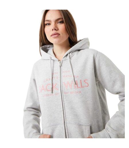 Womens/ladies Hunston Logo Full Zip Hoodie Grey Marl Jack Wills