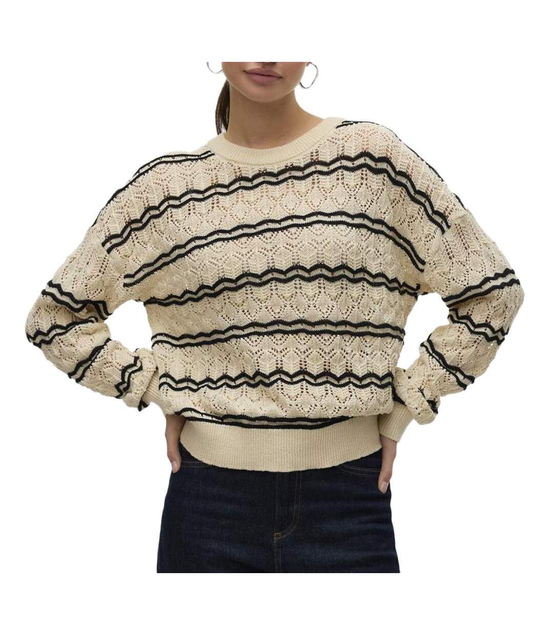 Pull beige/noir femme vero moda bella - l-1