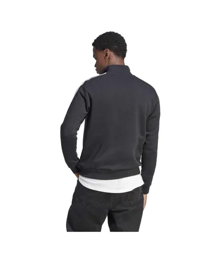 Mens 3 Stripes Quarter Zip Long-sleeved Sweatshirt Black White Adidas