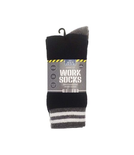 Pack Of 3  Mens Recycled Cotton Work Socks  Black Grey Ribbon