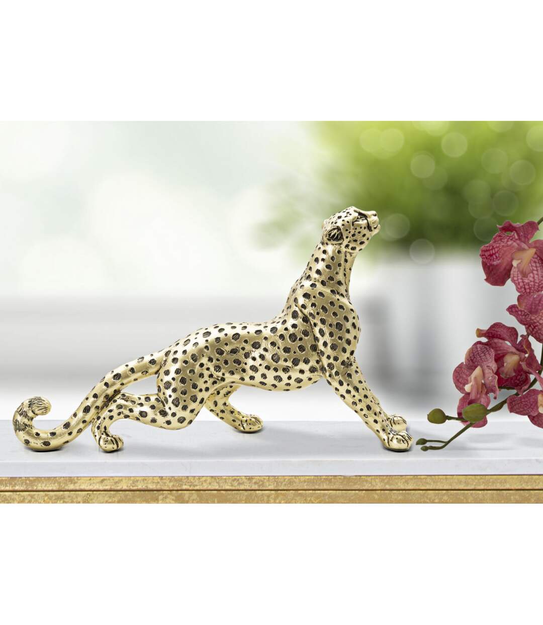 Statuette Design en Résine Léopard 33cm Or-5