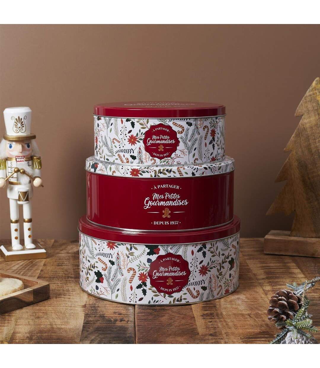 Lot de 3 Boîtes en Métal Mes Petites Gourmandises 25cm Rouge-5