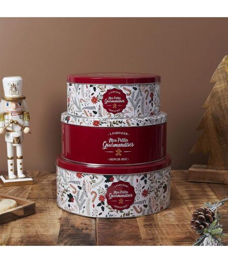 Lot de 3 Boîtes en Métal Mes Petites Gourmandises 25cm Rouge