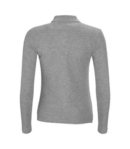 SOLS Womens/Ladies Podium Long Sleeve Pique Cotton Polo Shirt (Gray Marl)