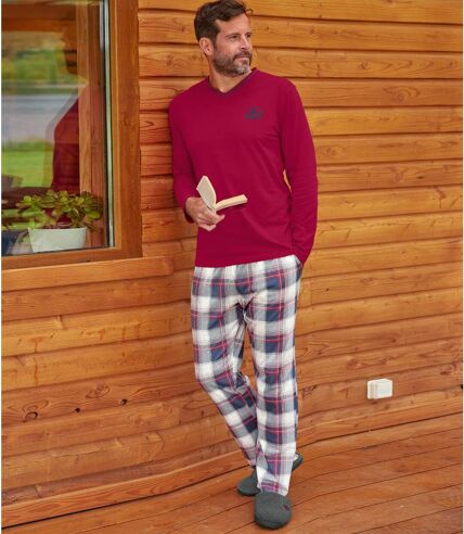 Men's Burgundy Checked Cotton Pyjamas  