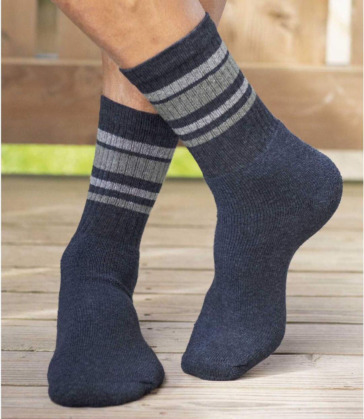 Pack of 5 Pairs of Men's Sports Socks - 3 Gray Black Blue  Atlas For Men