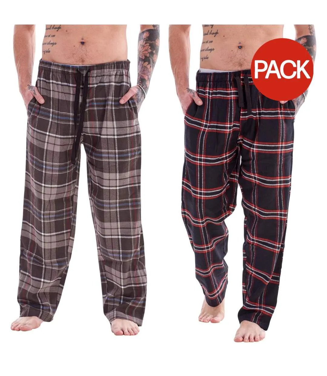Pack Of 2  Mens Flannel Checked Lounge Pants  Black Brown Multicoloured Keanu-2