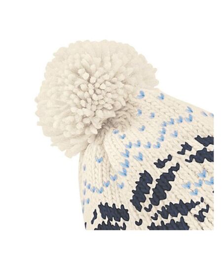 Beechfield Unisex Fair Isle Snowstar Winter Beanie Hat (Off White/Navy/Sky Blue) - UTRW2029