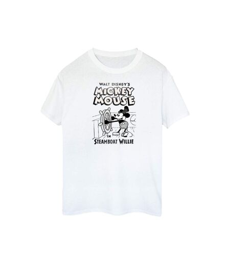 Disney Womens/Ladies Mickey Mouse Steamboat Willie Cotton Boyfriend T-Shirt (Blanc) - UTBI47711