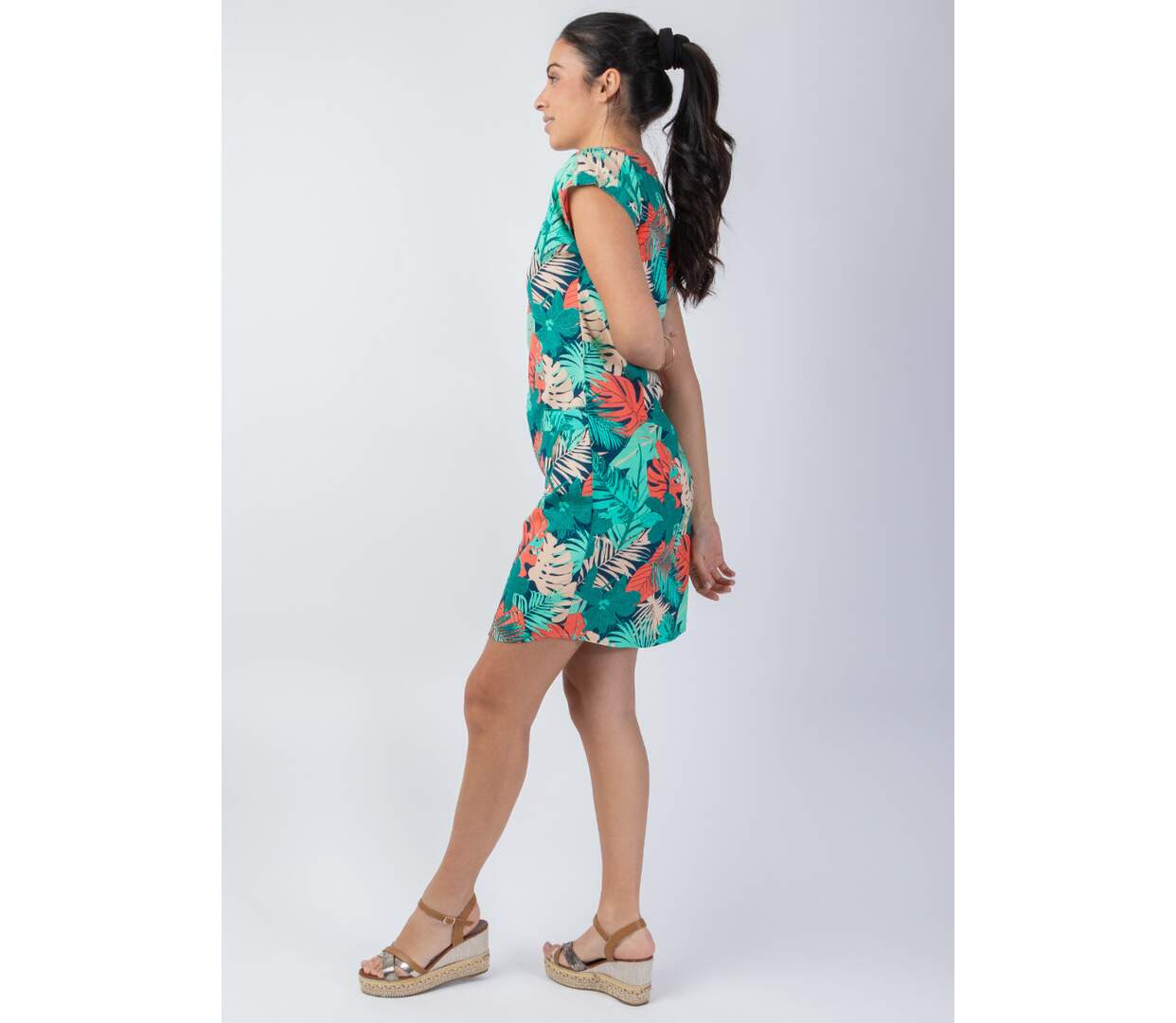 Robe courte col tunisien  ERIKA coupe droite flatteuse Coton Du Monde-3