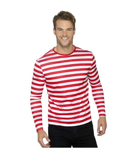 Unisex adult striped long-sleeved t-shirt red/white Smiffys