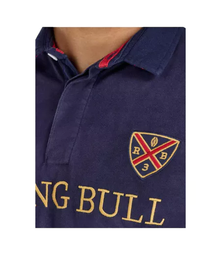 Polo Rugby Motif/style Rayure Diagonale Homme Bleu Marine Blanc Rouge Raging Bull