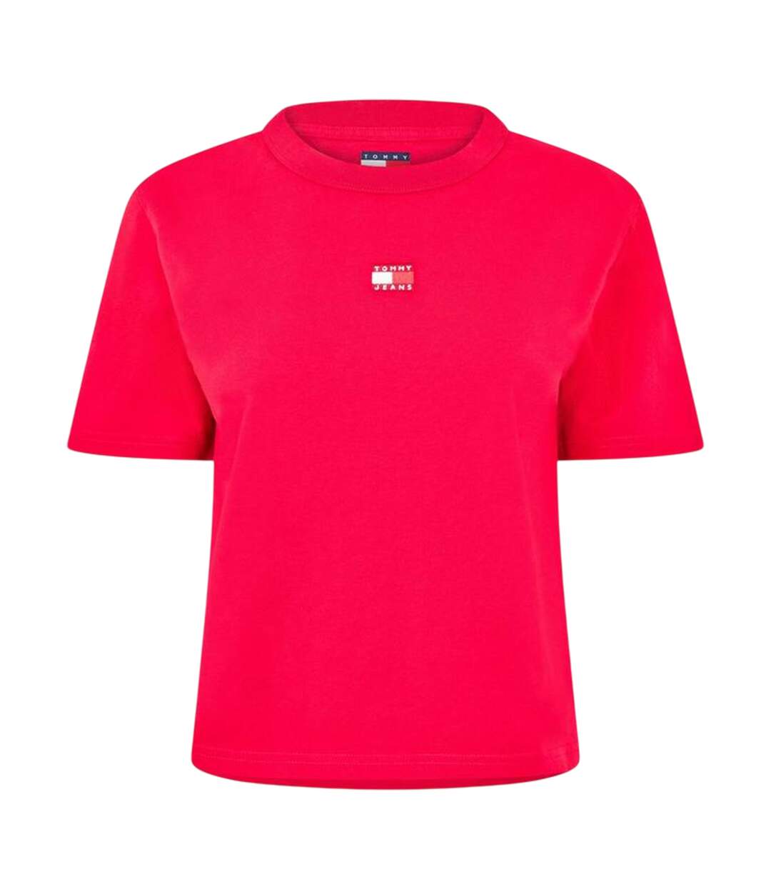 Womens/ladies Embroidered Logo Cotton Cropped T-shirt Rhubarb Red Tommy Jeans-1