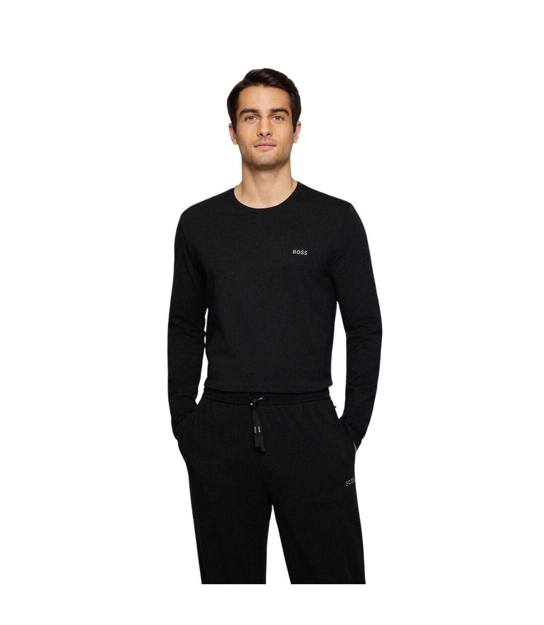 Mens Embroidered Logo Crew Neck Long-sleeved T-shirt Black Boss-2