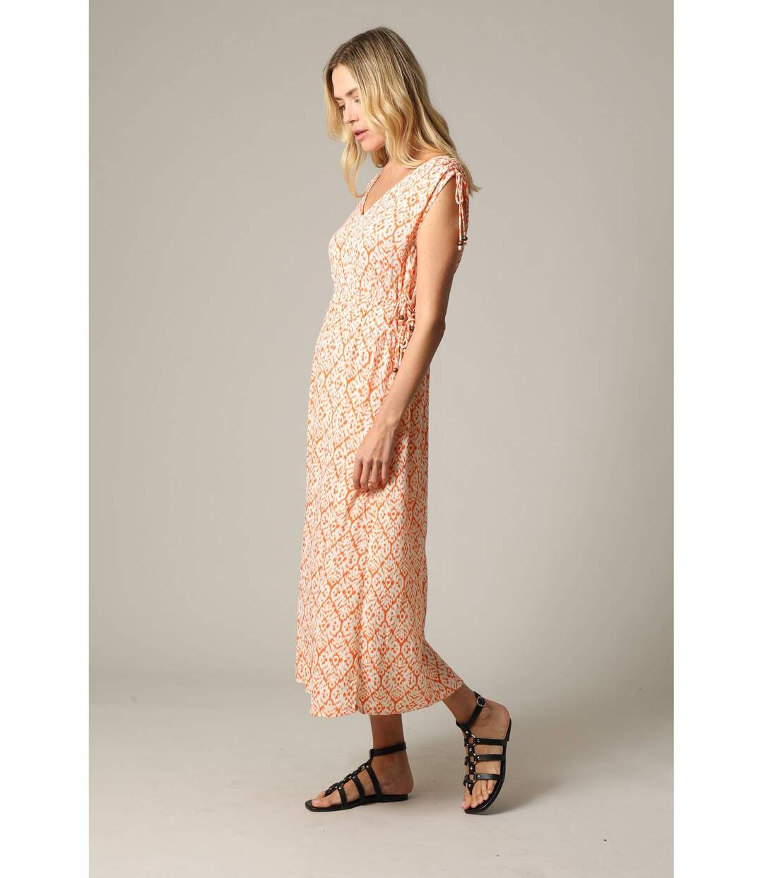 Robe longue ethnique sans manches en crêpe viscose avec encolure V YAKALI-2