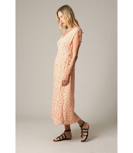 Robe longue ethnique sans manches en crêpe viscose avec encolure V YAKALI