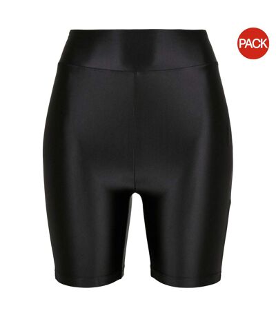 Pack Of 2  Womens/ladies Metallic Shiny High Waist Cycling Shorts  Black Urban Classics