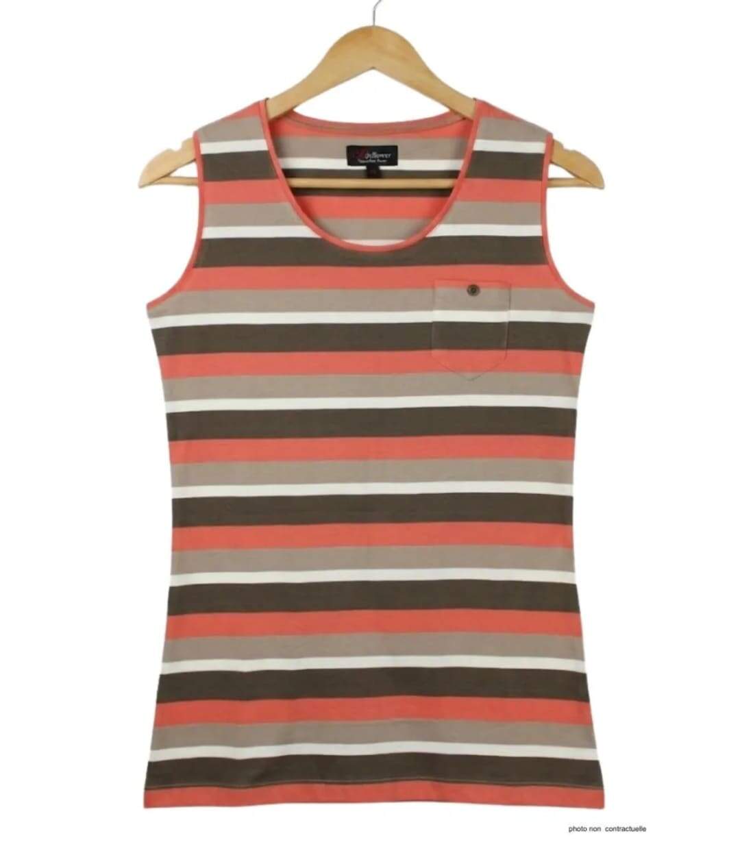 MAYFLOWER LILOU1 — Débardeur taupe / corail femme coton : l'alliance parfaite de la sobriété et de la fraîcheur-2