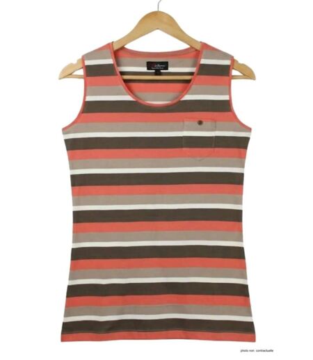 MAYFLOWER LILOU1 — Débardeur taupe / corail femme coton : l'alliance parfaite de la sobriété et de la fraîcheur