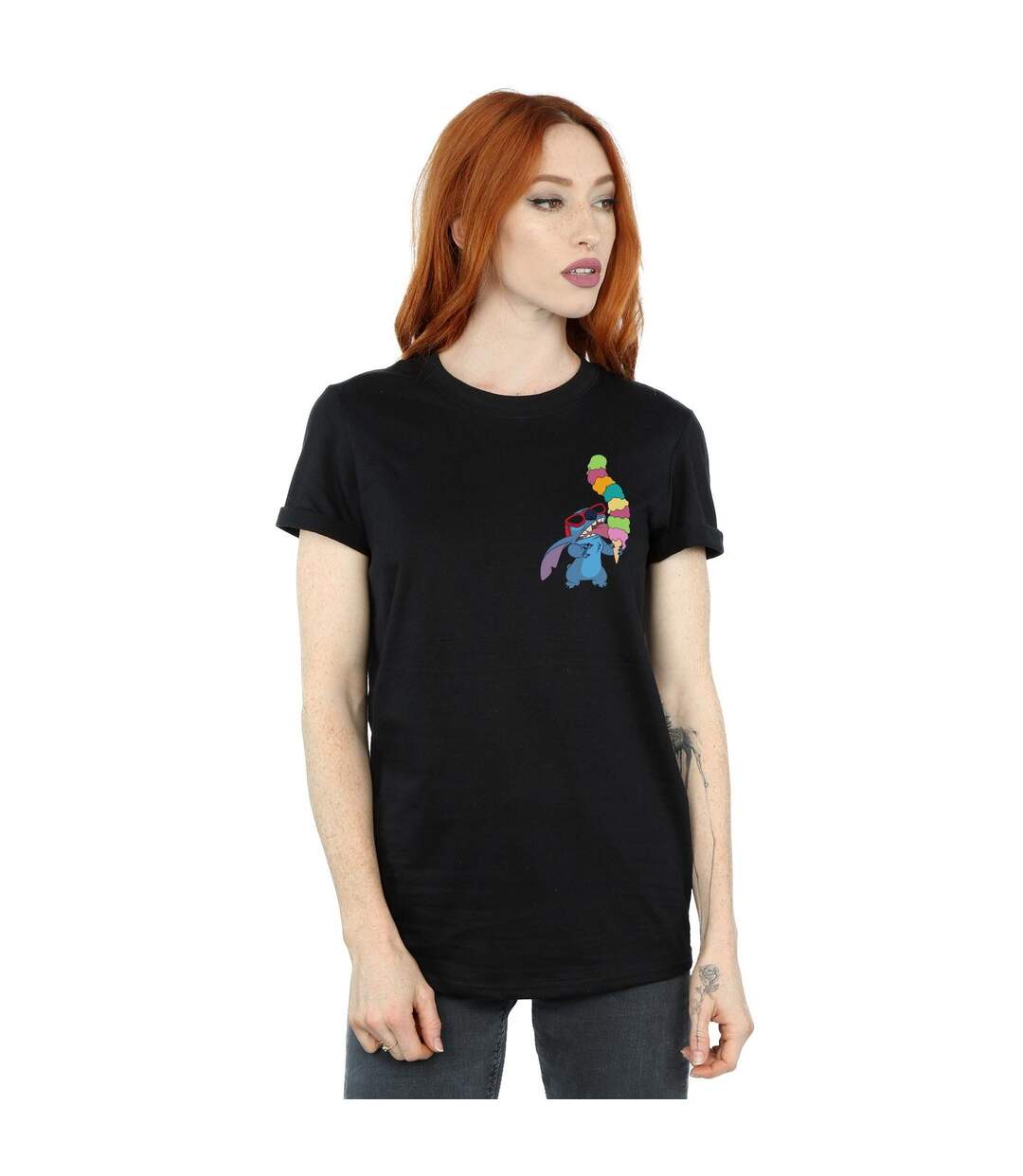 Disney Femmes/Ladies Lilo And Stitch Ice Cream Cotton Boyfriend T-Shirt (Noir) - UTBI29621-2