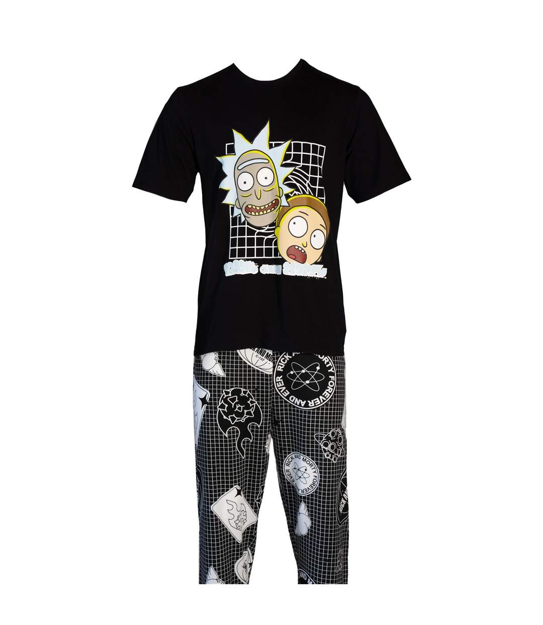 Ensemble De Pyjama Motif/style Quadrillage Homme Noir Blanc Rick And Morty-4