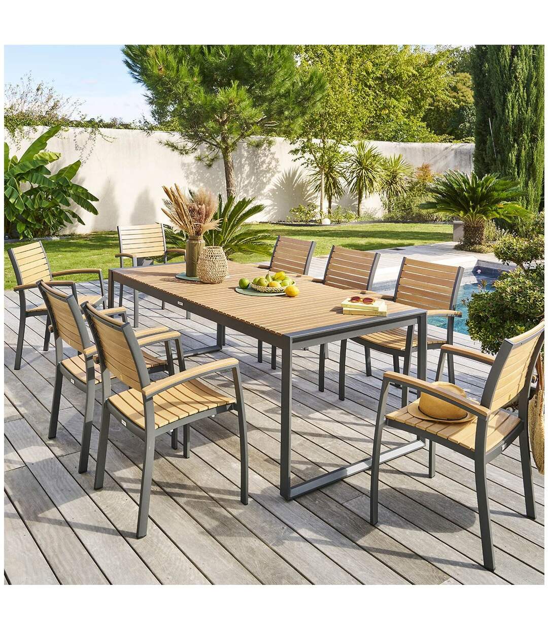 Table de jardin fixe Lensia en eucalyptus et aluminium - 8 Places-2