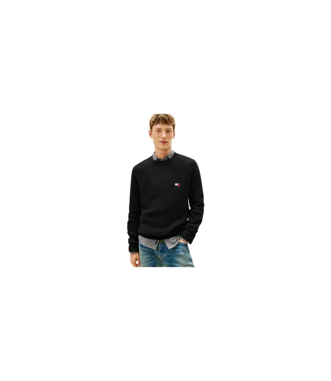 Mens Badge Knitted Crew Neck Sweatshirt Black Tommy Jeans-1