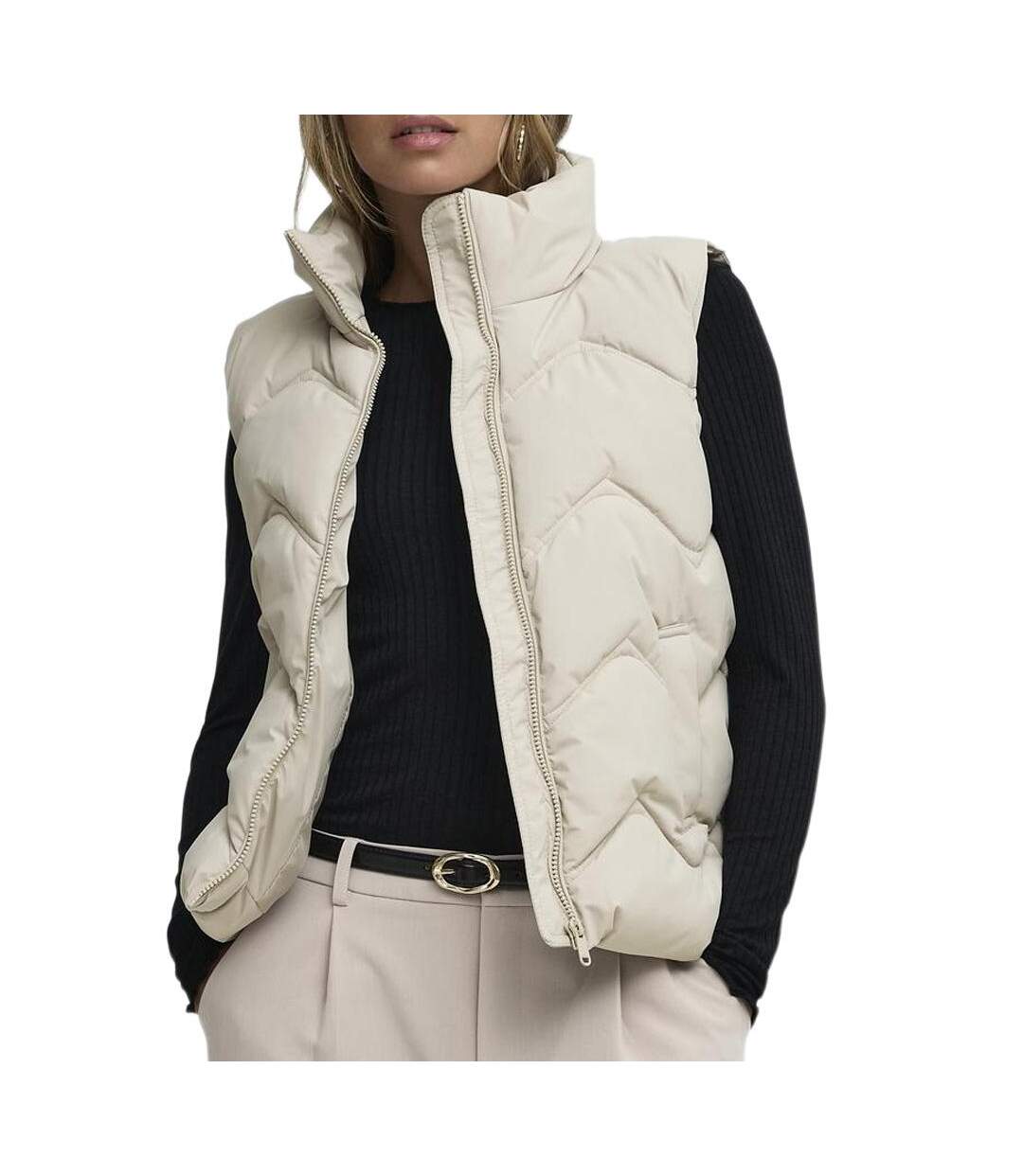 Doudoune sans manches beige femme jdy power-1