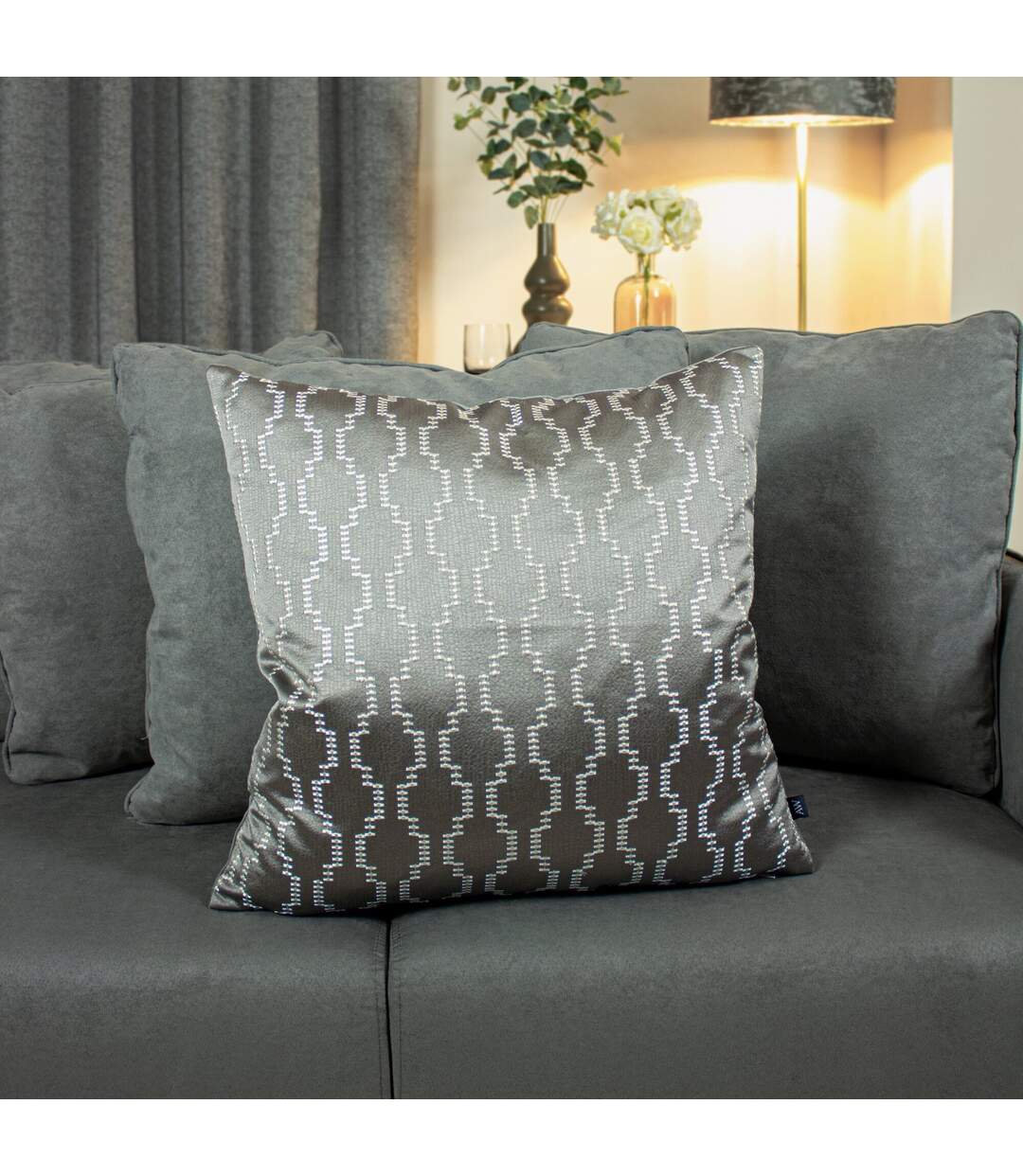 Nash embroidered cushion cover 50cm x 50cm fog/dark grey Ashley Wilde-4