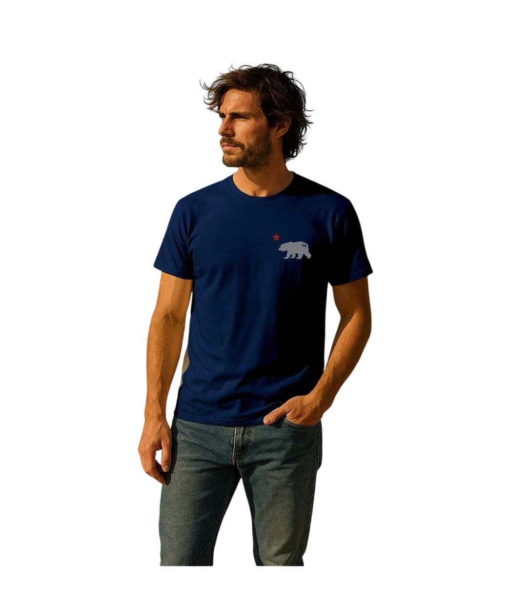 Mens Cali Crew Neck T-shirt Navy Blue Republic Of California-1