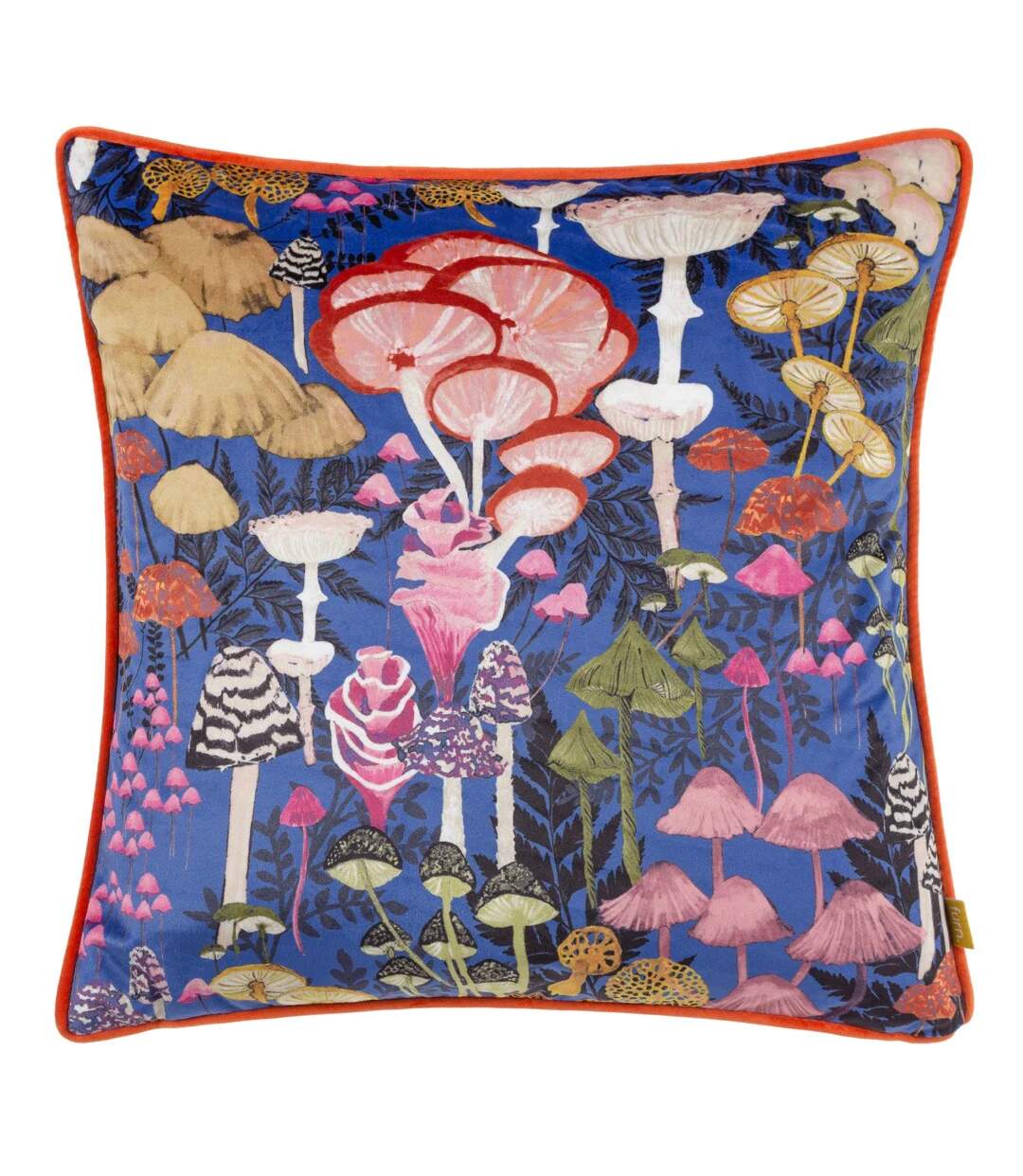 Amanita piping detail velvet mushrooms cushion cover 43cm x 43cm cobalt blue Furn