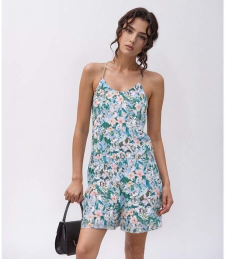 Combinaison short fleurie femme à  fines bretelles - Tendance et rafraichissante