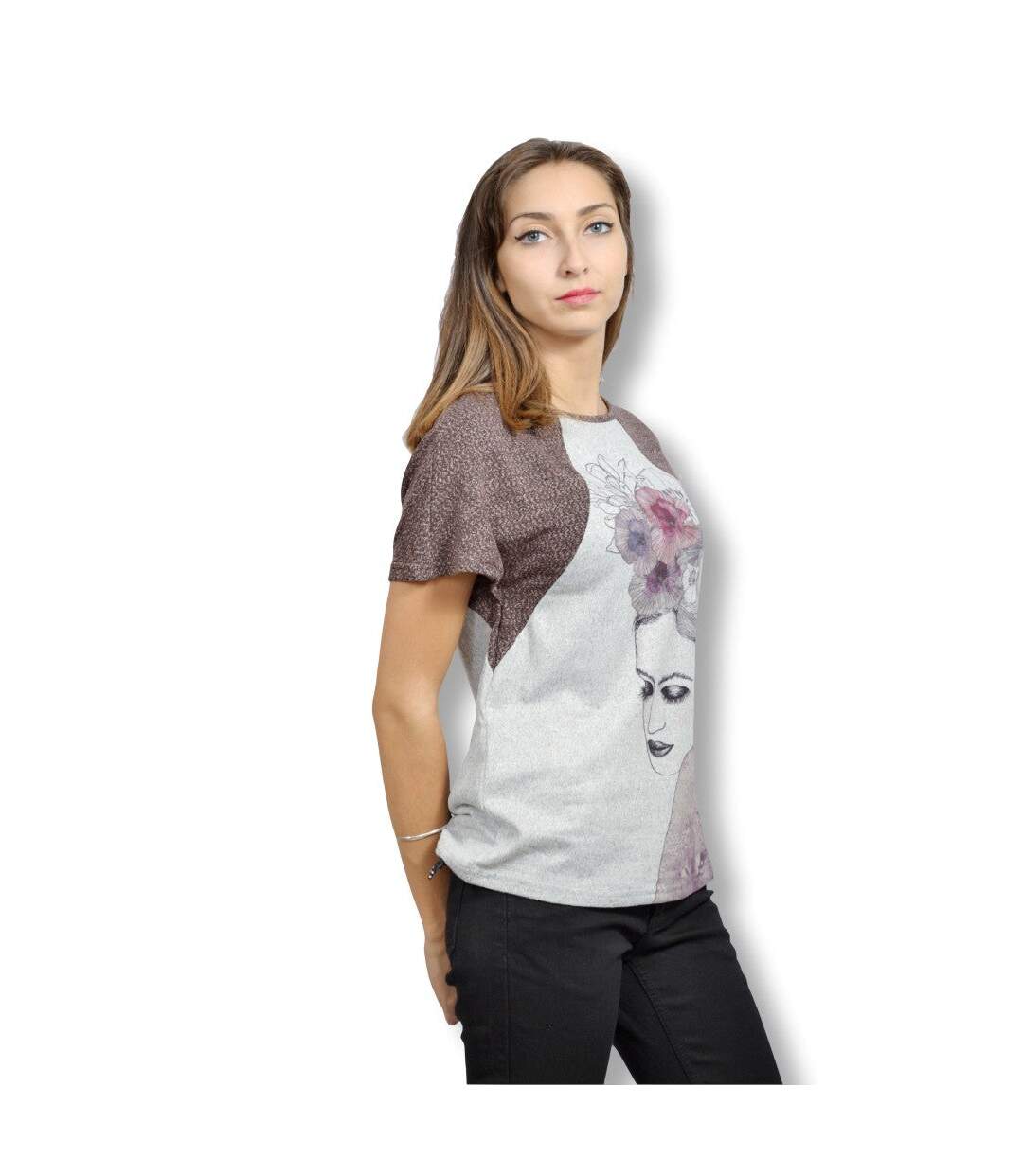 Pull femme manches courtes  de couleur gris-3