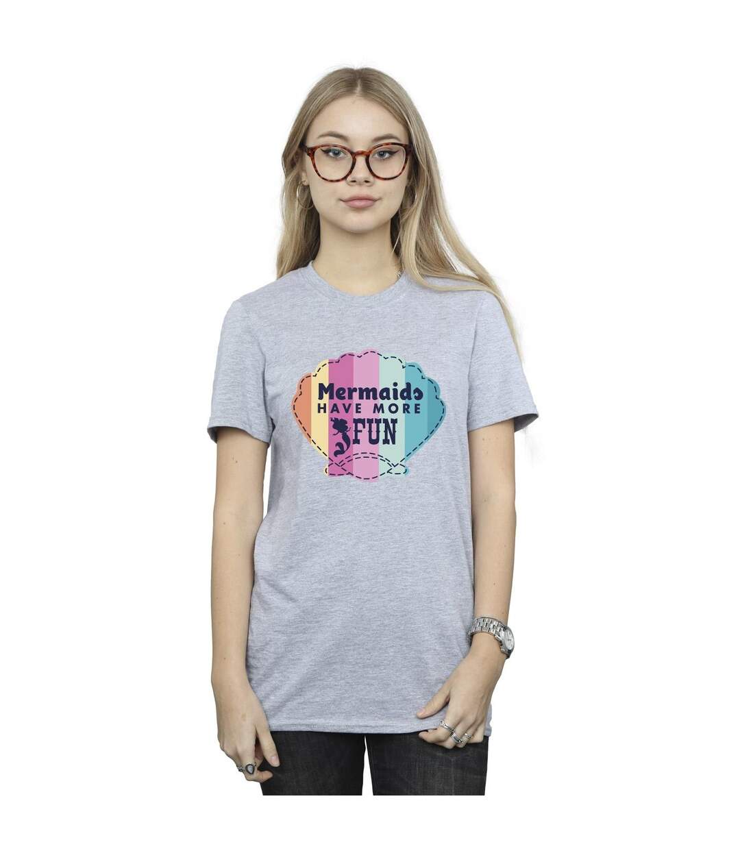 Disney Femme/Les femmes The Little Mermaid - T-shirt boyfriend en coton amusant (Gris sportif) - UTBI31050-2
