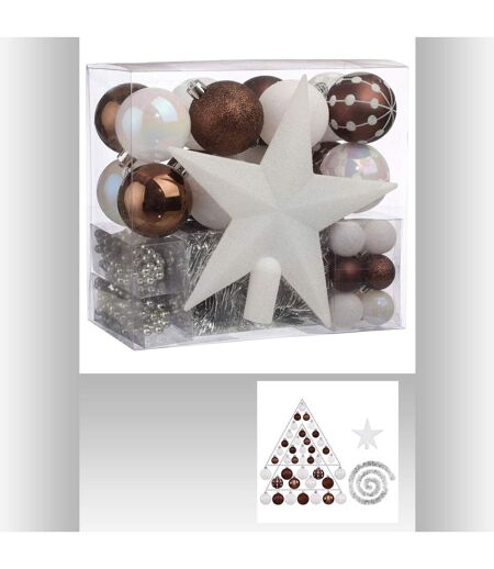 Kit de décoration pour sapin de Noël - 44 Pièces - Marron et blanc