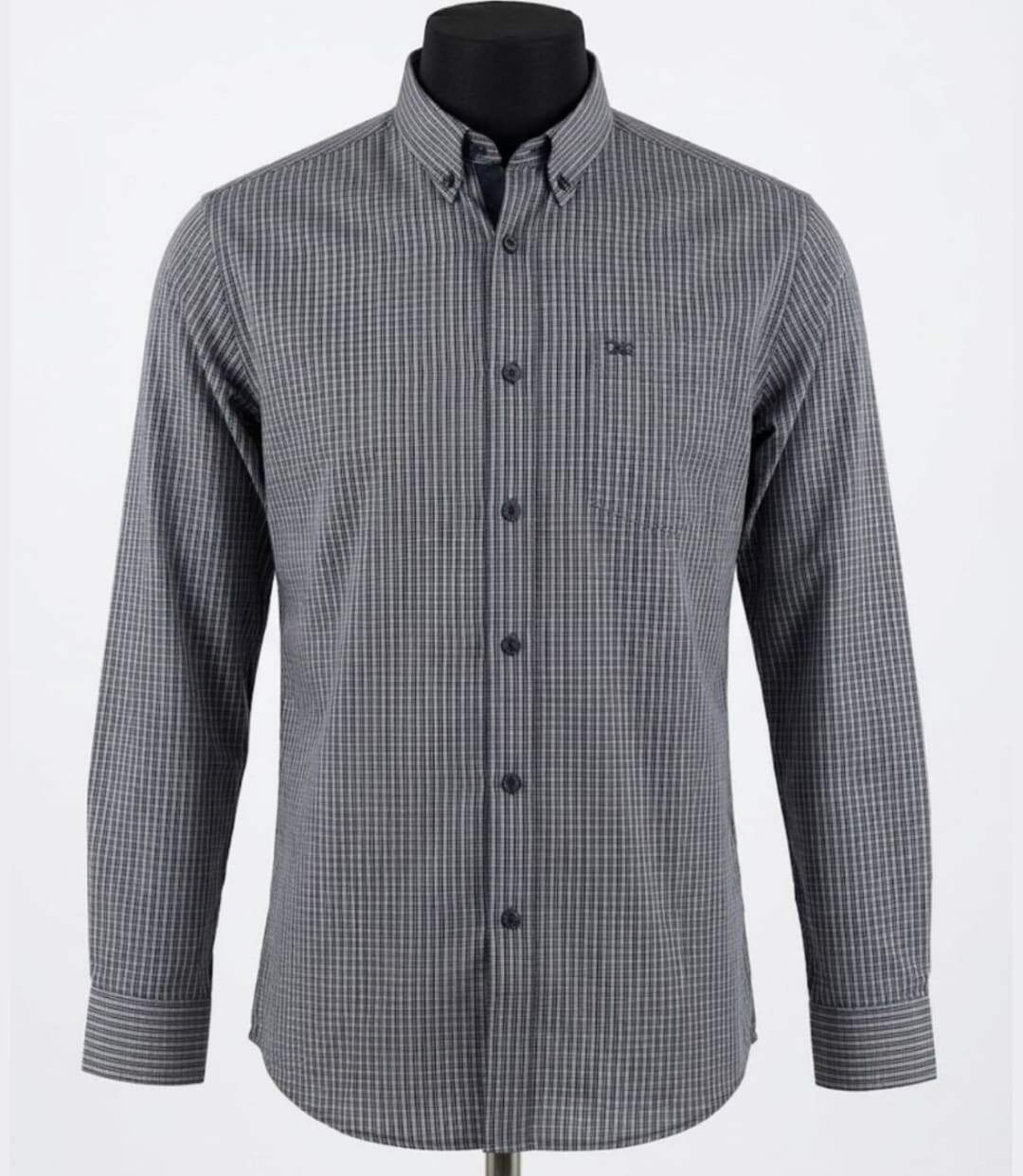CHALLENGER TACITE2 — Chemise à carreaux manches longues noir et gris : confort et élégance en popeline de coton-3