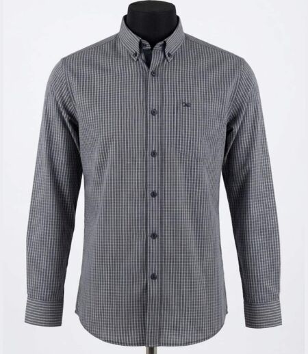 CHALLENGER TACITE2 — Chemise à carreaux manches longues noir et gris : confort et élégance en popeline de coton