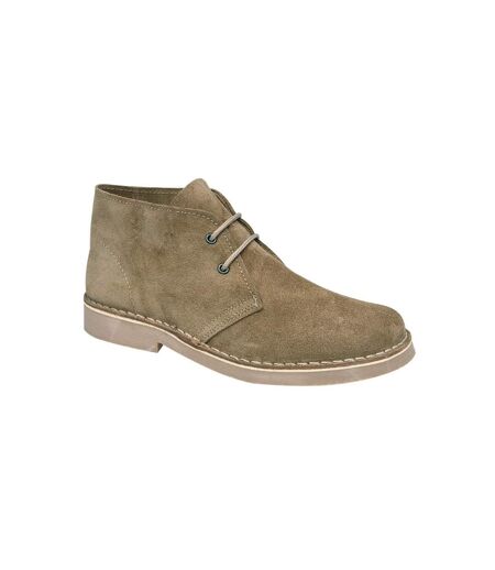 Roamers Mens Real Suede Round Toe Unlined Desert Boots (Khaki) - UTDF231