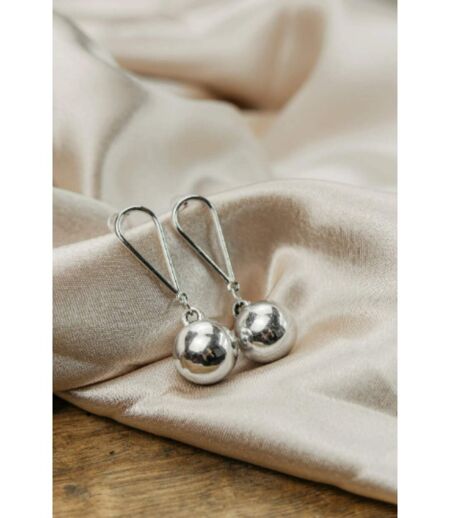 Large Silver Christmas Ball Latch Back Dangle Drop Geometric Sphere Earring