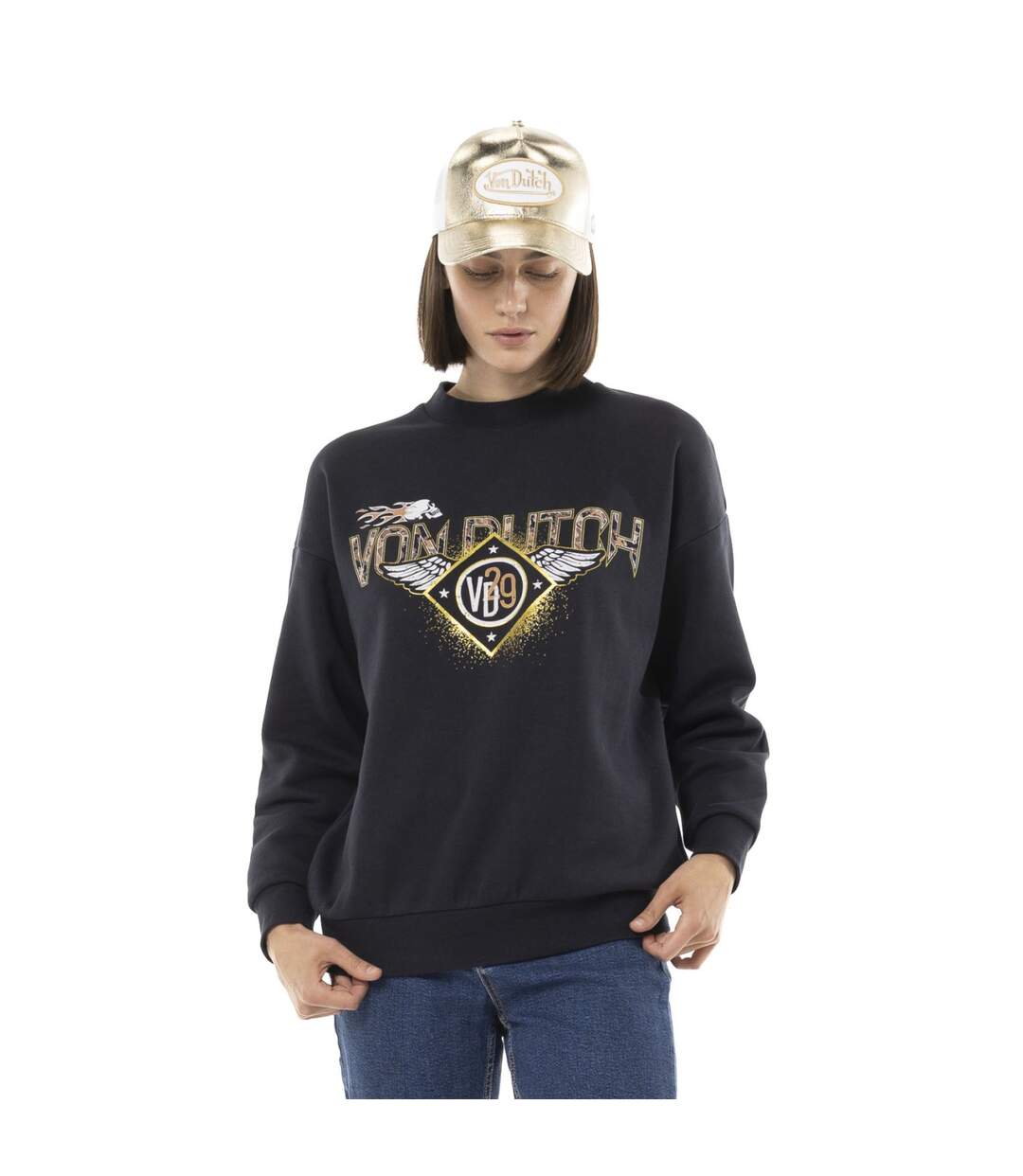 Sweat femme uni avec cold rond et patch Vondutch-1