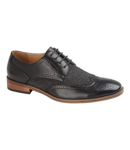 Goor Mens 4 Eye Leather Lined Brogue Gibson Shoe (Black)