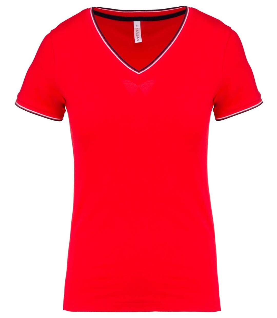 T-shirt manches courtes coton piqué col V K394 - rouge - femme