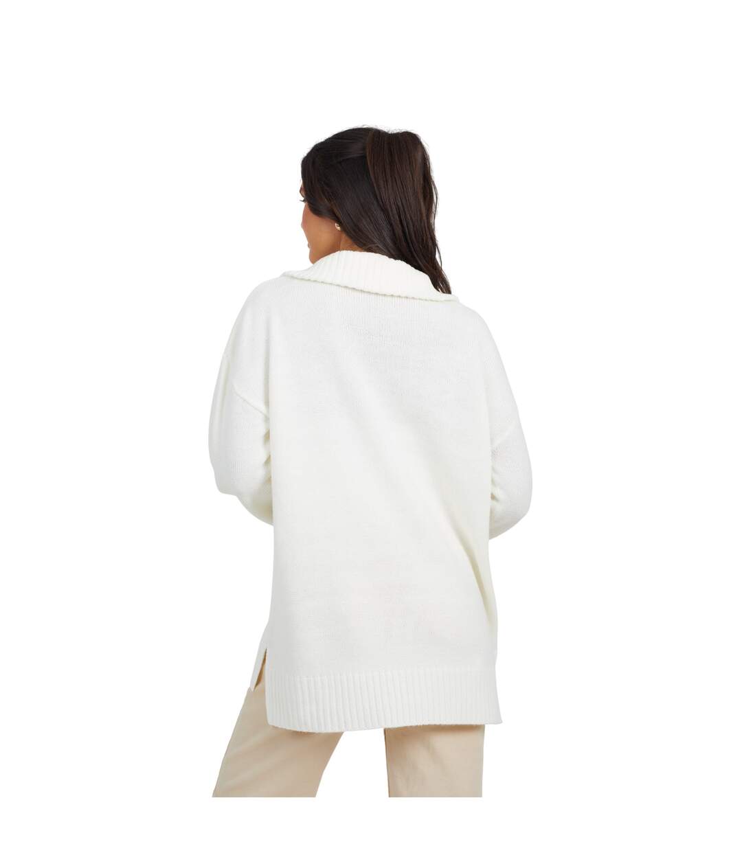 Womens/ladies Fashion Zip Drop Shoulder Jumper Ivory Brave Soul-3
